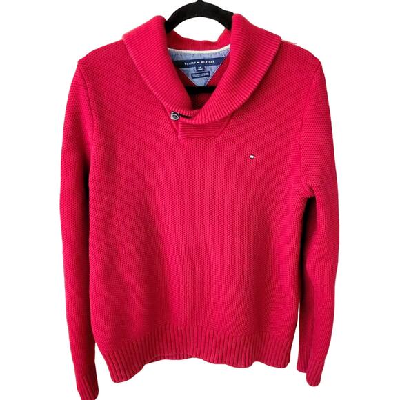 Tommy Hilfiger Mens Sweater L Large Red Pullover Pima Merino Wool Dad Grandpa - Picture 1 of 12